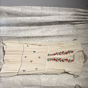 Cream Dress with Colorful Floral Embroidery. Boutique